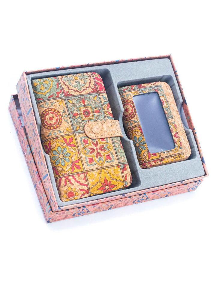 Elegant Portuguese Tiles Cork Wallet Set for Women's - Stylish Gift Box Duo