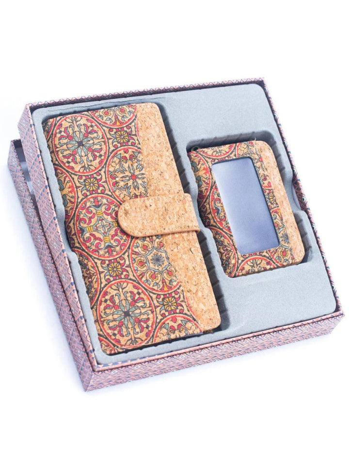 Elegant Portuguese Tiles Cork Wallet Set for Women's - Stylish Gift Box Duo
