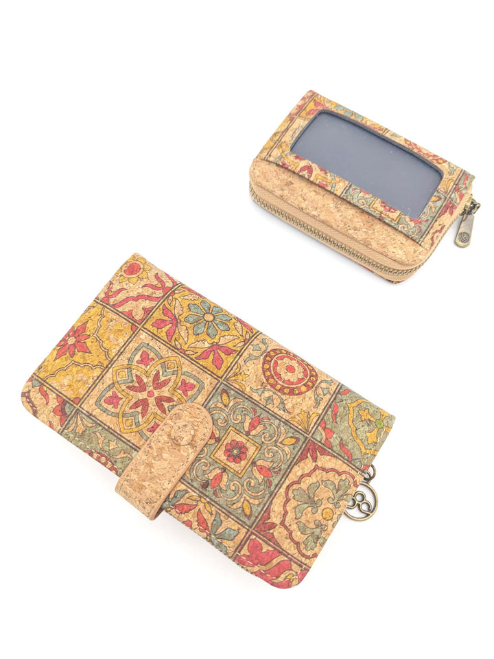 Elegant Portuguese Tiles Cork Wallet Set for Women's - Stylish Gift Box Duo