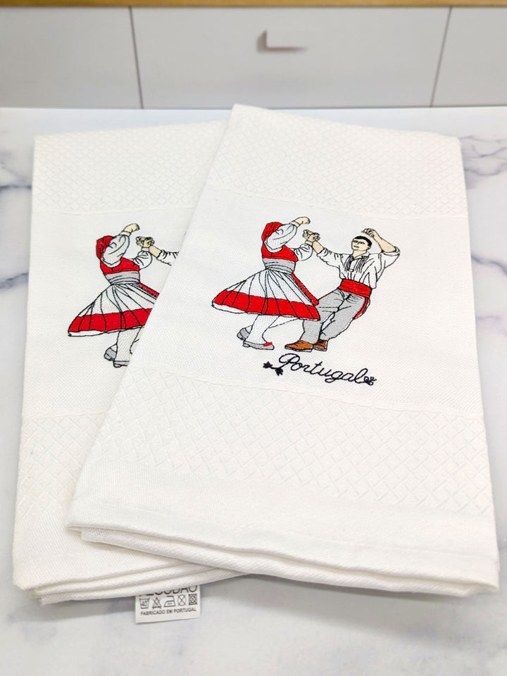 Embroidered Portuguese Folk Dance Dish Towels Set of 2