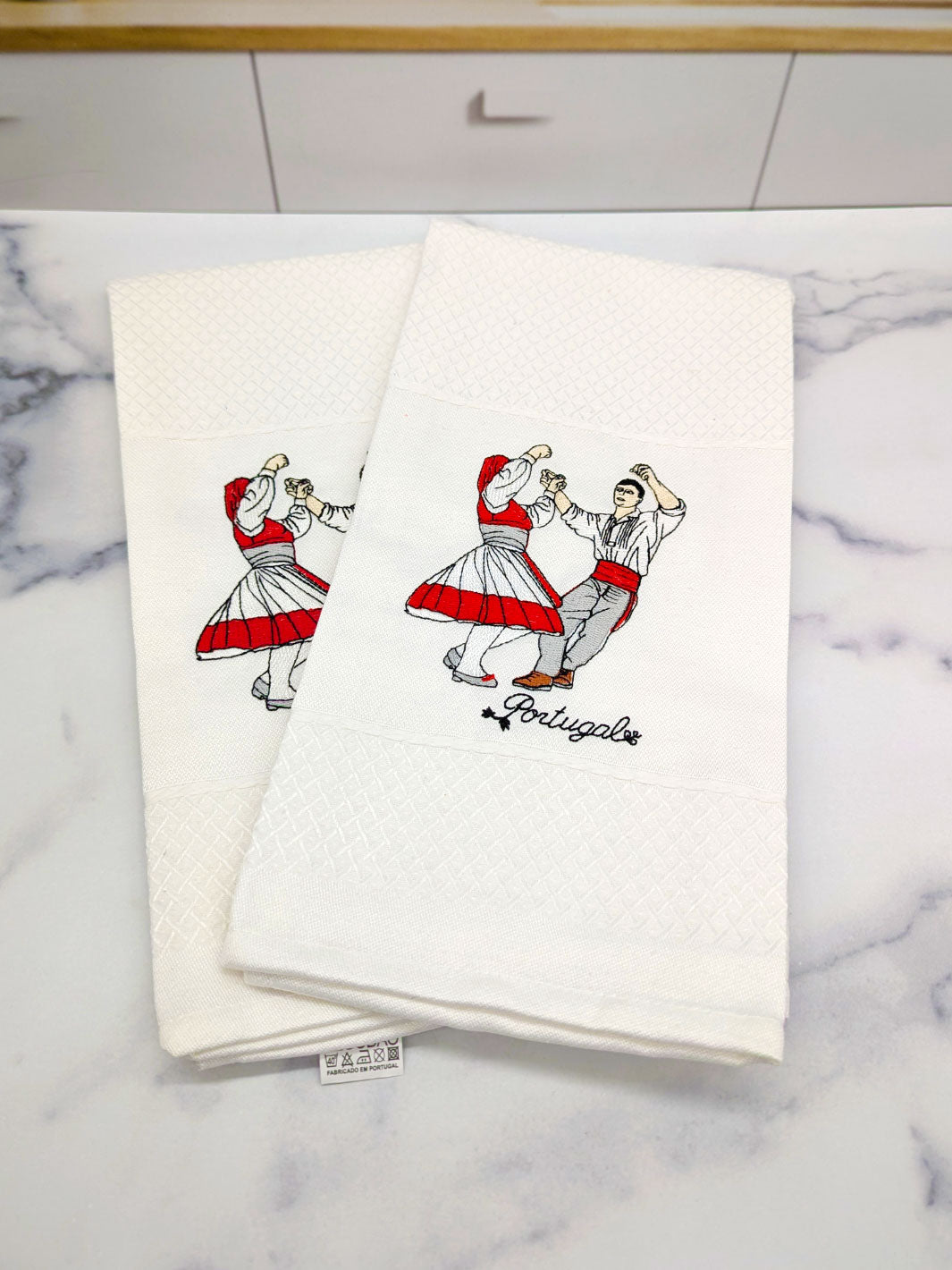 Embroidered Portuguese Folk Dance Dish Towels Set of 2