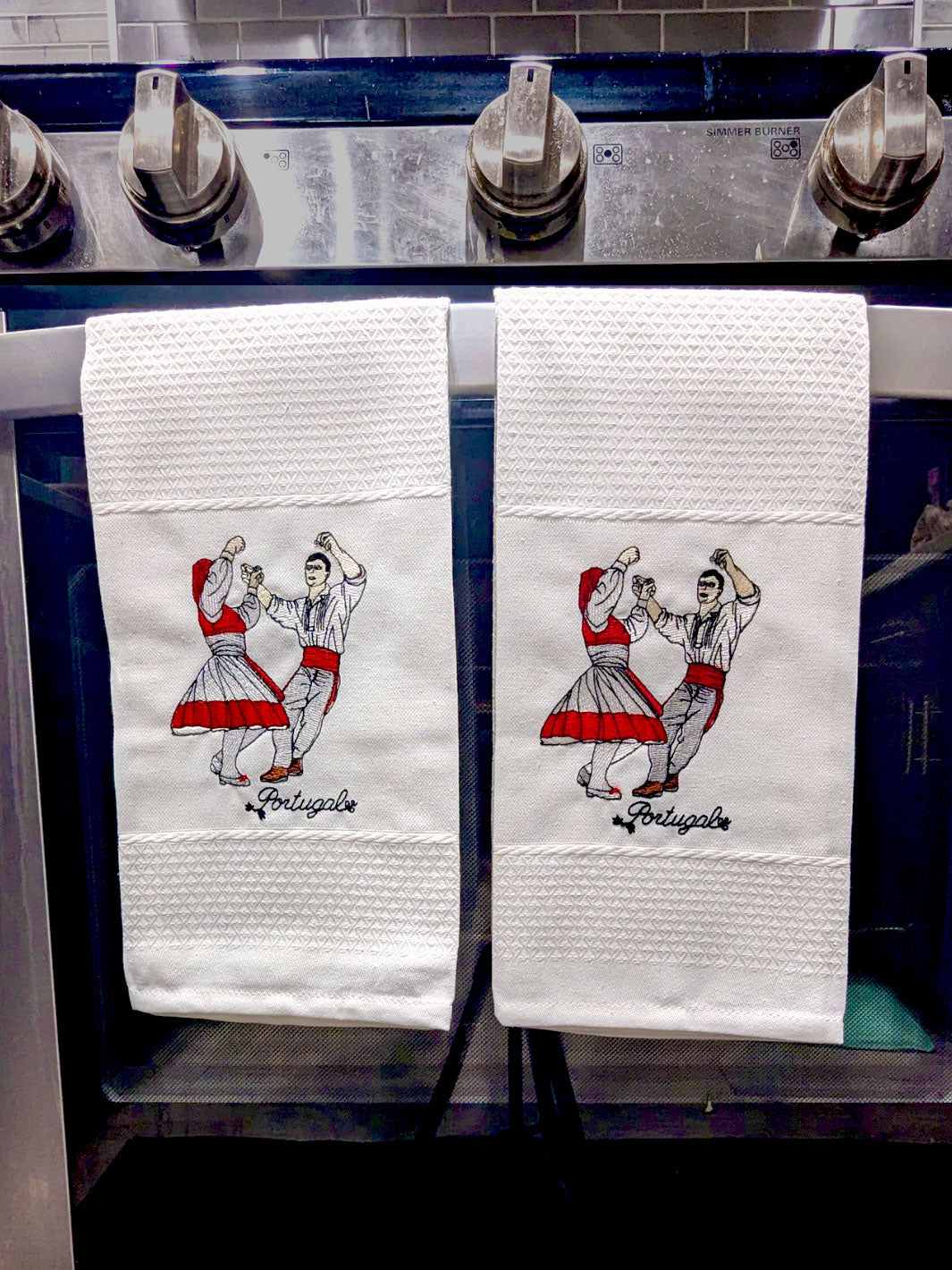 Embroidered Portuguese Folk Dance Dish Towels Set of 2