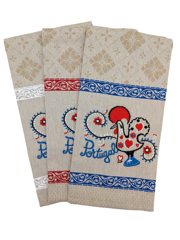 Embroidered Portuguese Rooster Dish Towels Set of 3