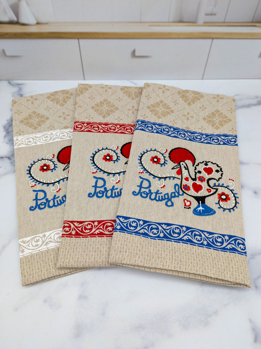 Embroidered Portuguese Rooster Dish Towels Set of 3