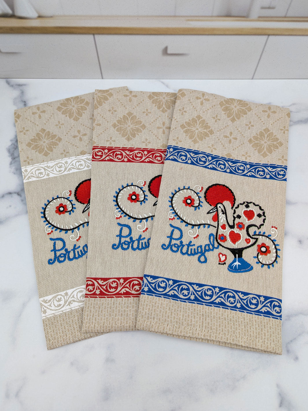 Embroidered Portuguese Rooster Dish Towels Set of 3