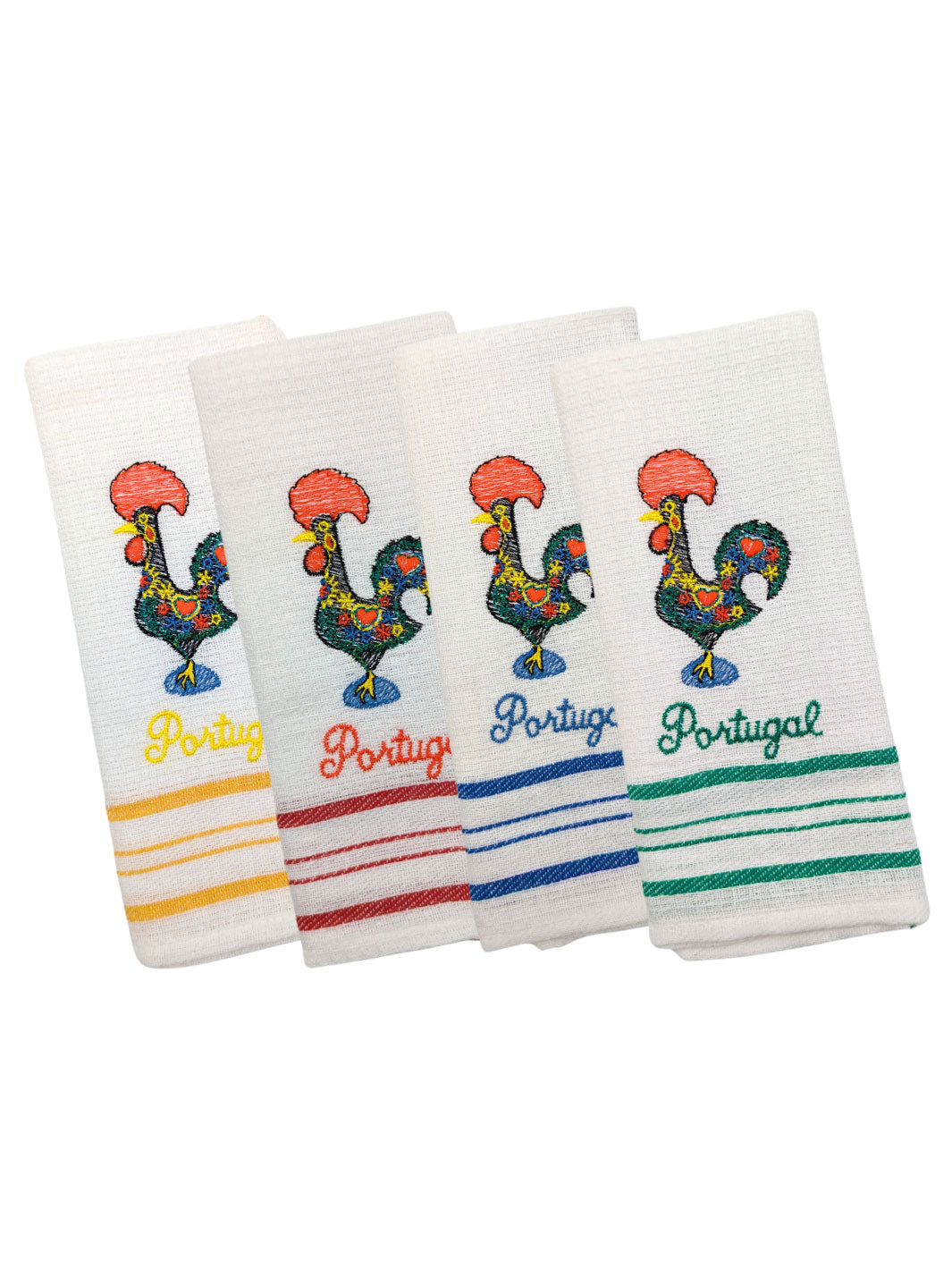 Embroidered Portuguese Rooster Dish Towels Set of 4 with Gift Box