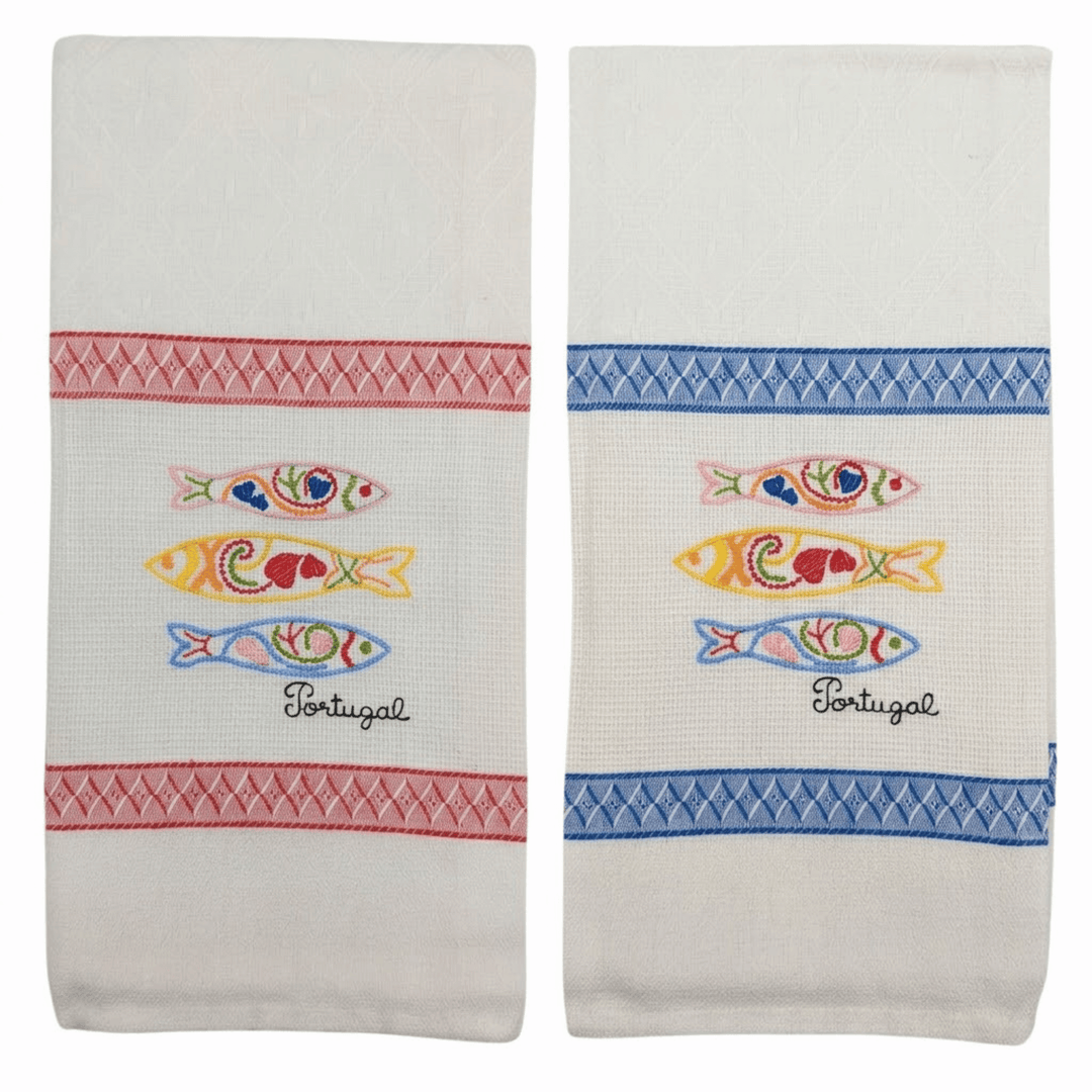 Embroidered Sardines Dish Towels Set of 2