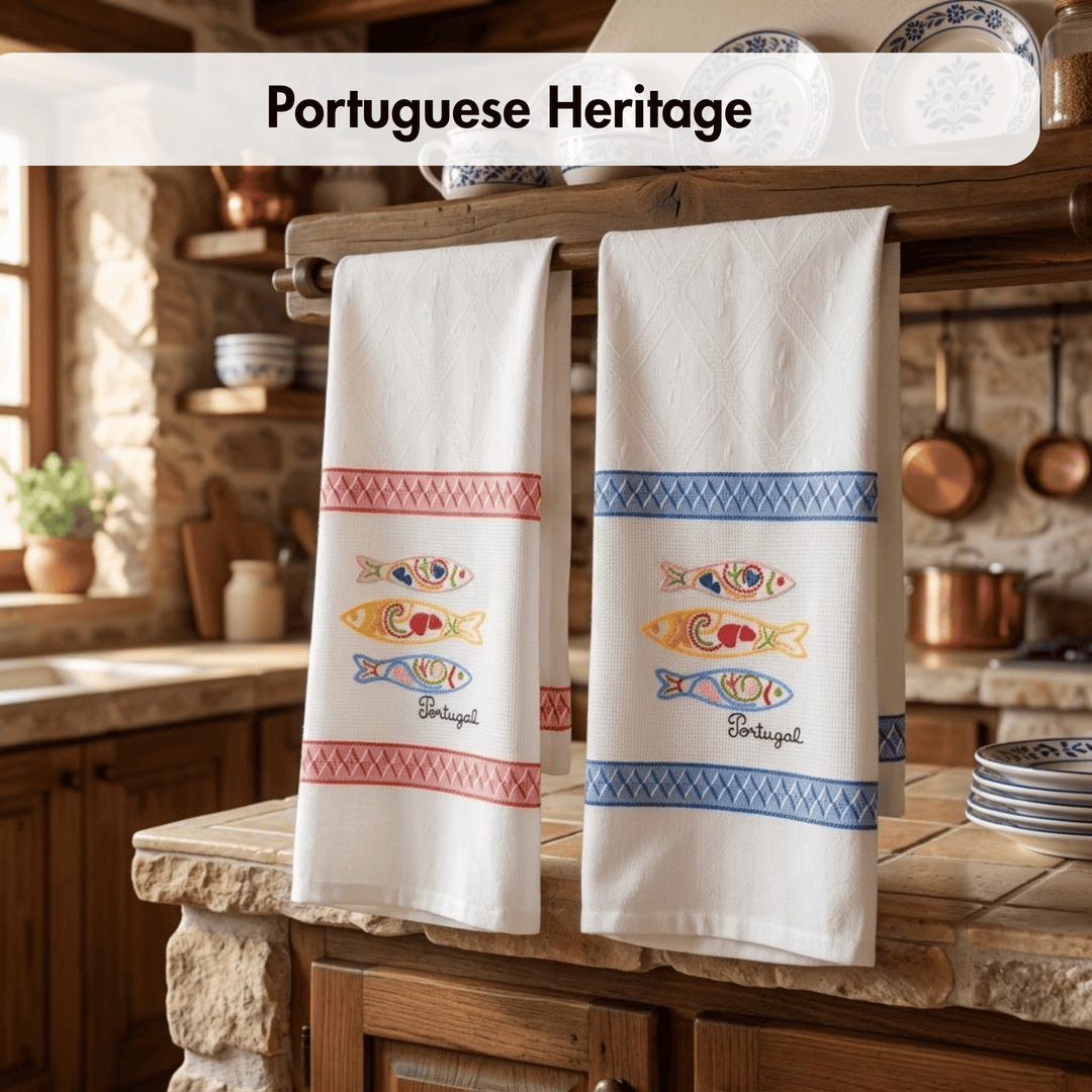 Embroidered Sardines Dish Towels Set of 2