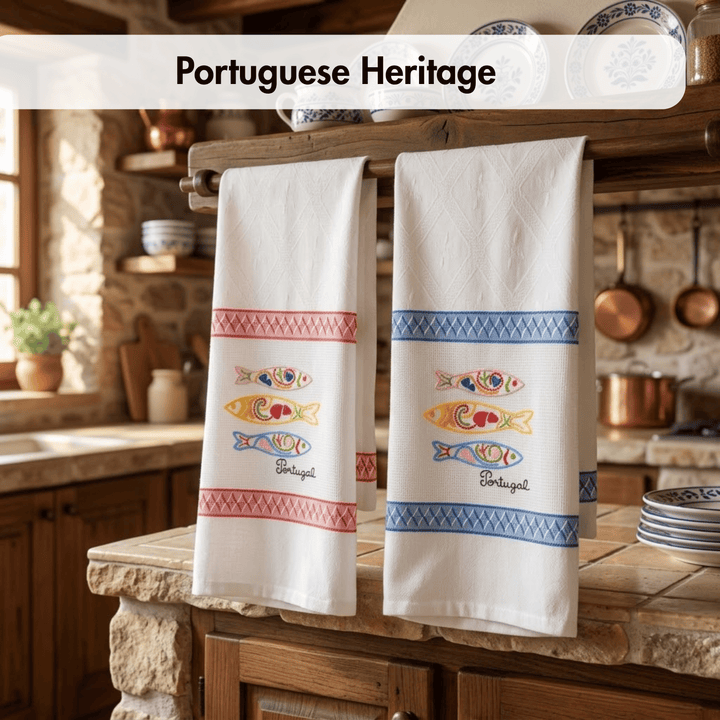 Embroidered Sardines Dish Towels Set of 2