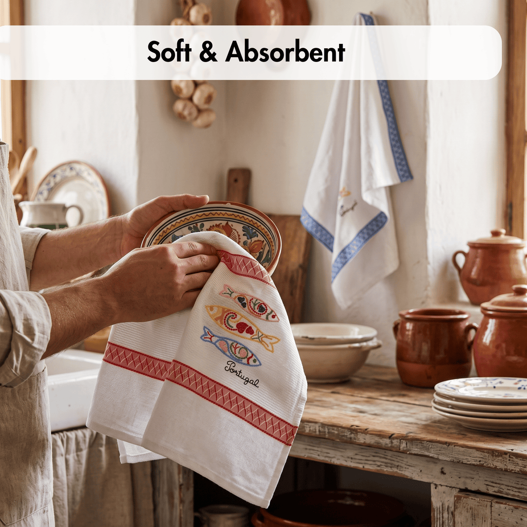 Embroidered Sardines Dish Towels Set of 2