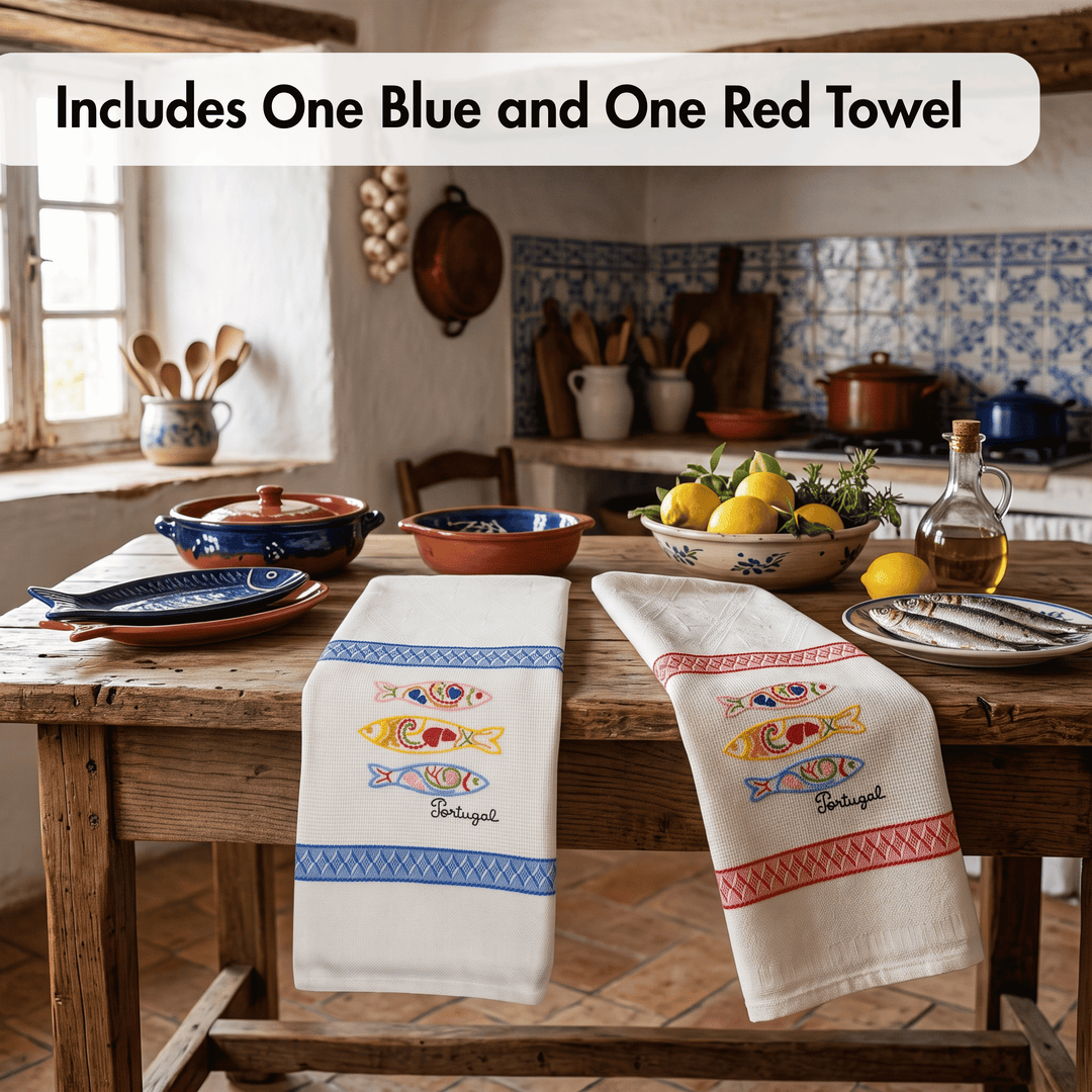 Embroidered Sardines Dish Towels Set of 2