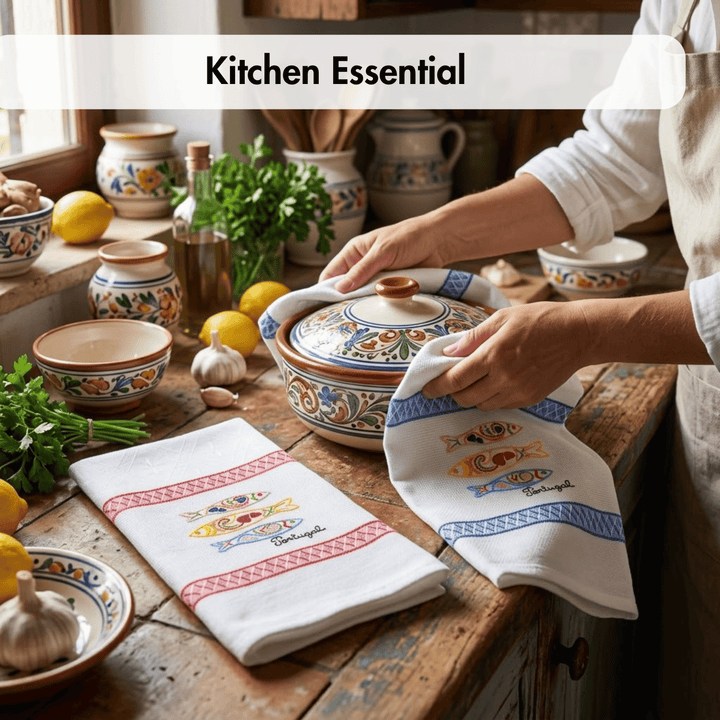 Embroidered Sardines Dish Towels Set of 2
