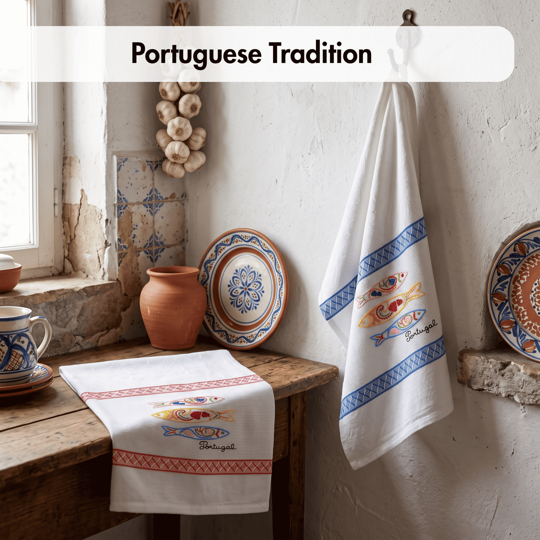 Embroidered Sardines Dish Towels Set of 2