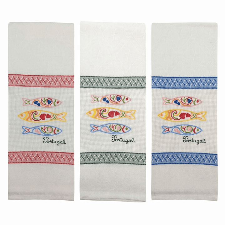 Embroidered Sardines Dish Towels Set of 3