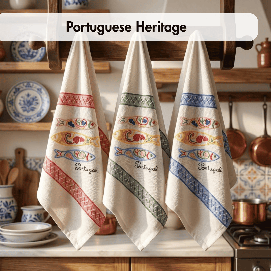 Embroidered Sardines Dish Towels Set of 3