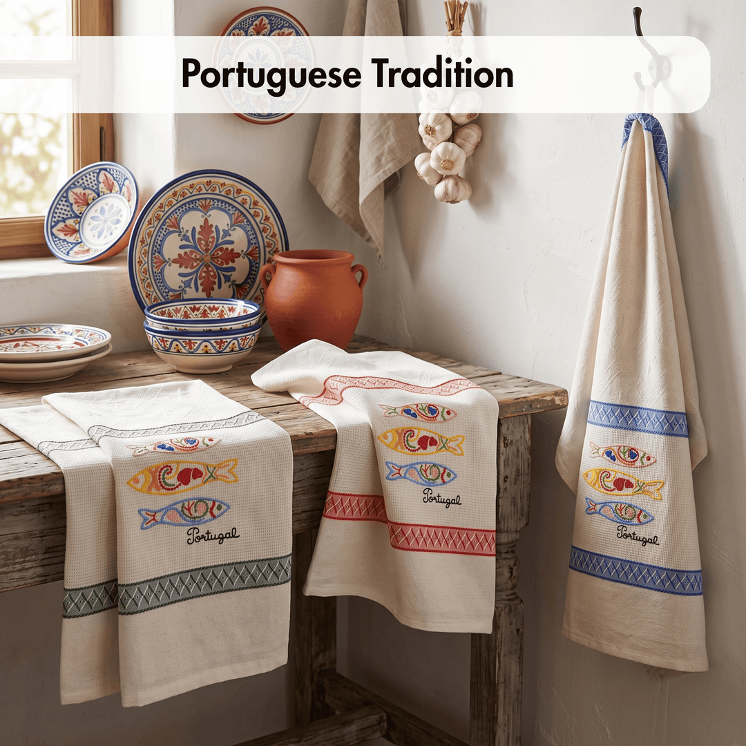 Embroidered Sardines Dish Towels Set of 3
