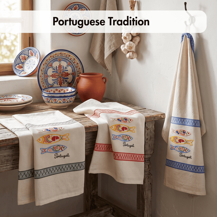 Embroidered Sardines Dish Towels Set of 3