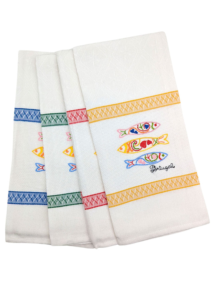 Embroidered Sardines Dish Towels Set of 4