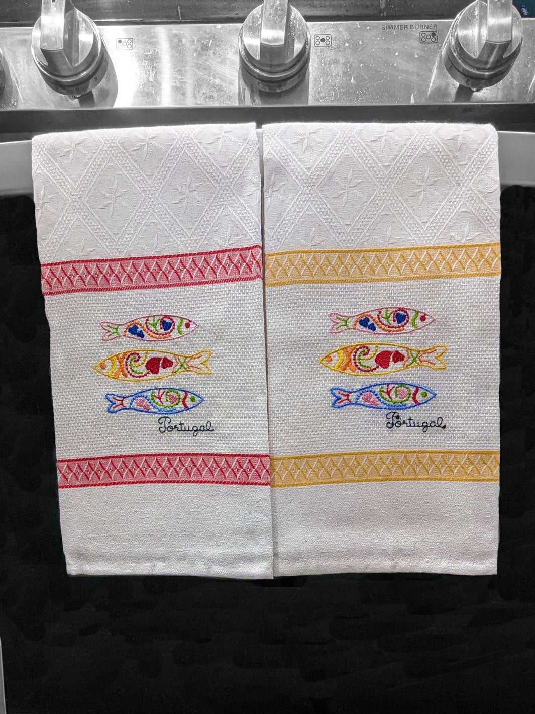 Embroidered Sardines Dish Towels Set of 4