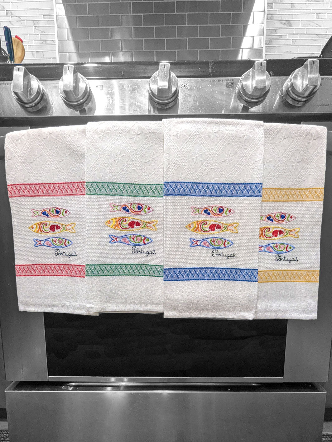 Embroidered Sardines Dish Towels Set of 4