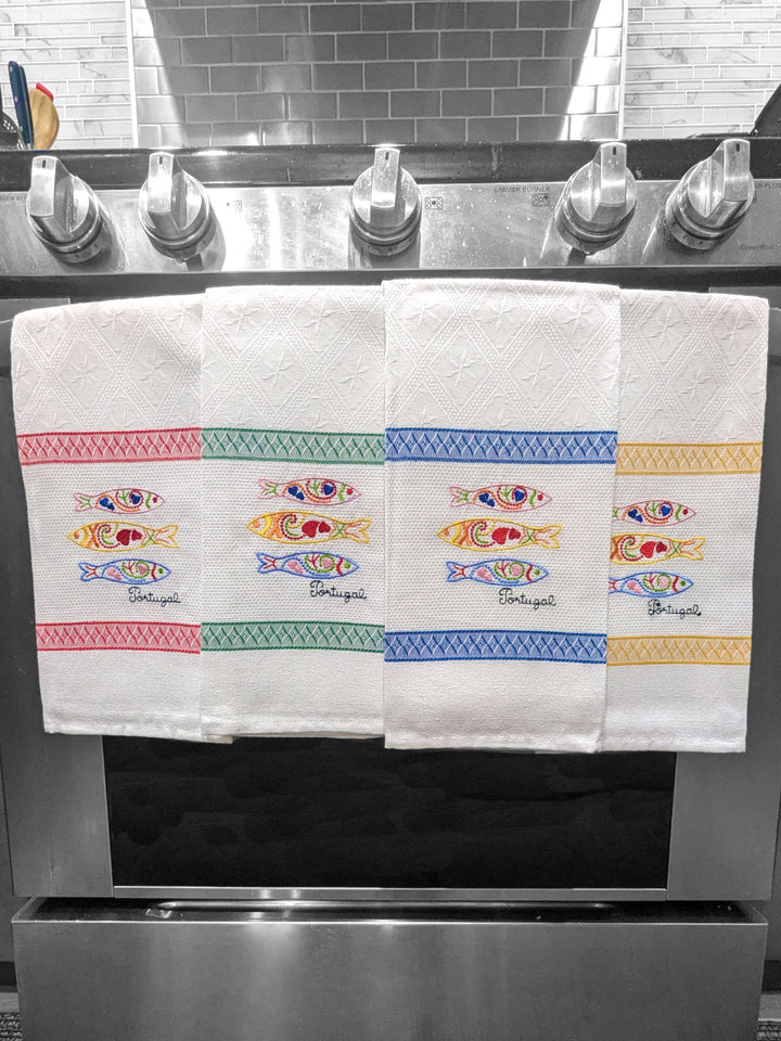 Embroidered Sardines Dish Towels Set of 4