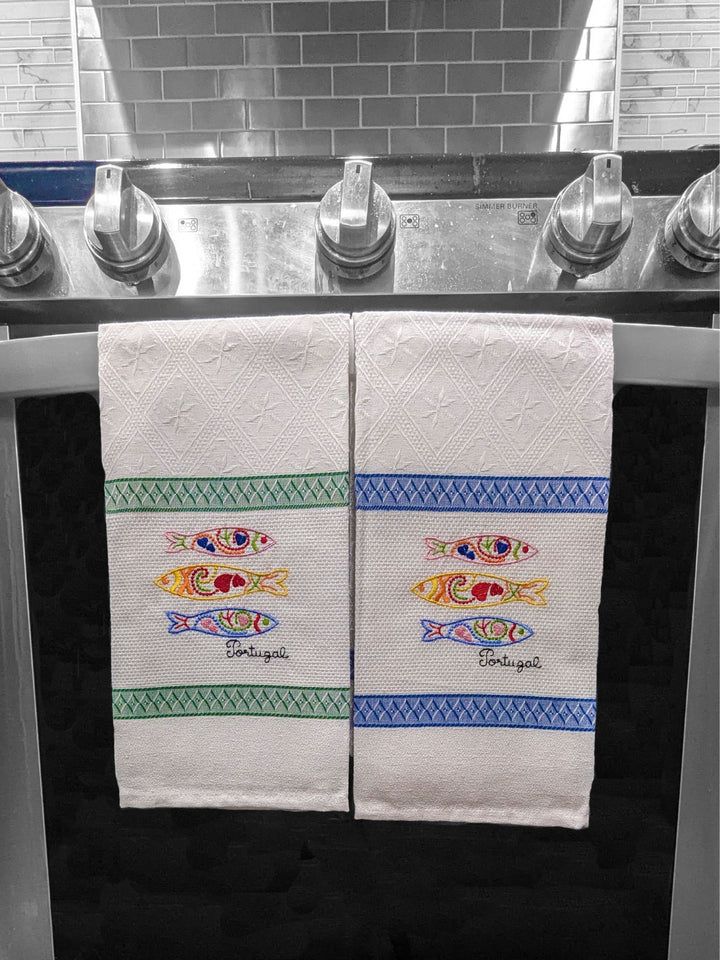 Embroidered Sardines Dish Towels Set of 4