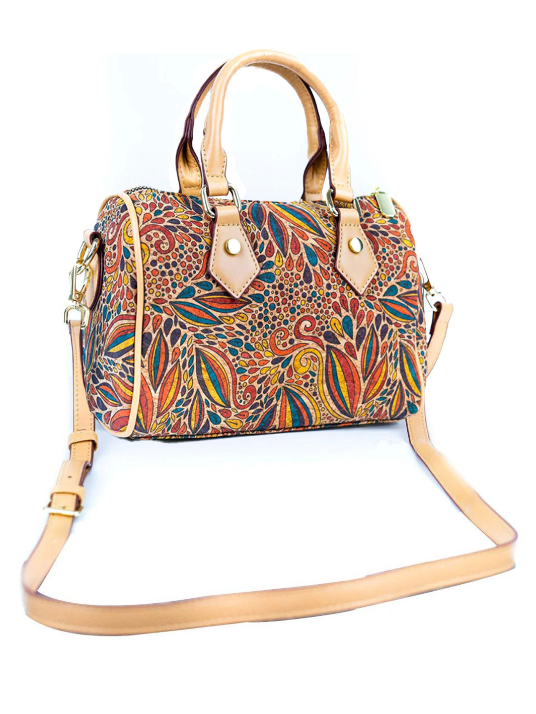 Floral Cork Crossbody Bucket Bag for Women