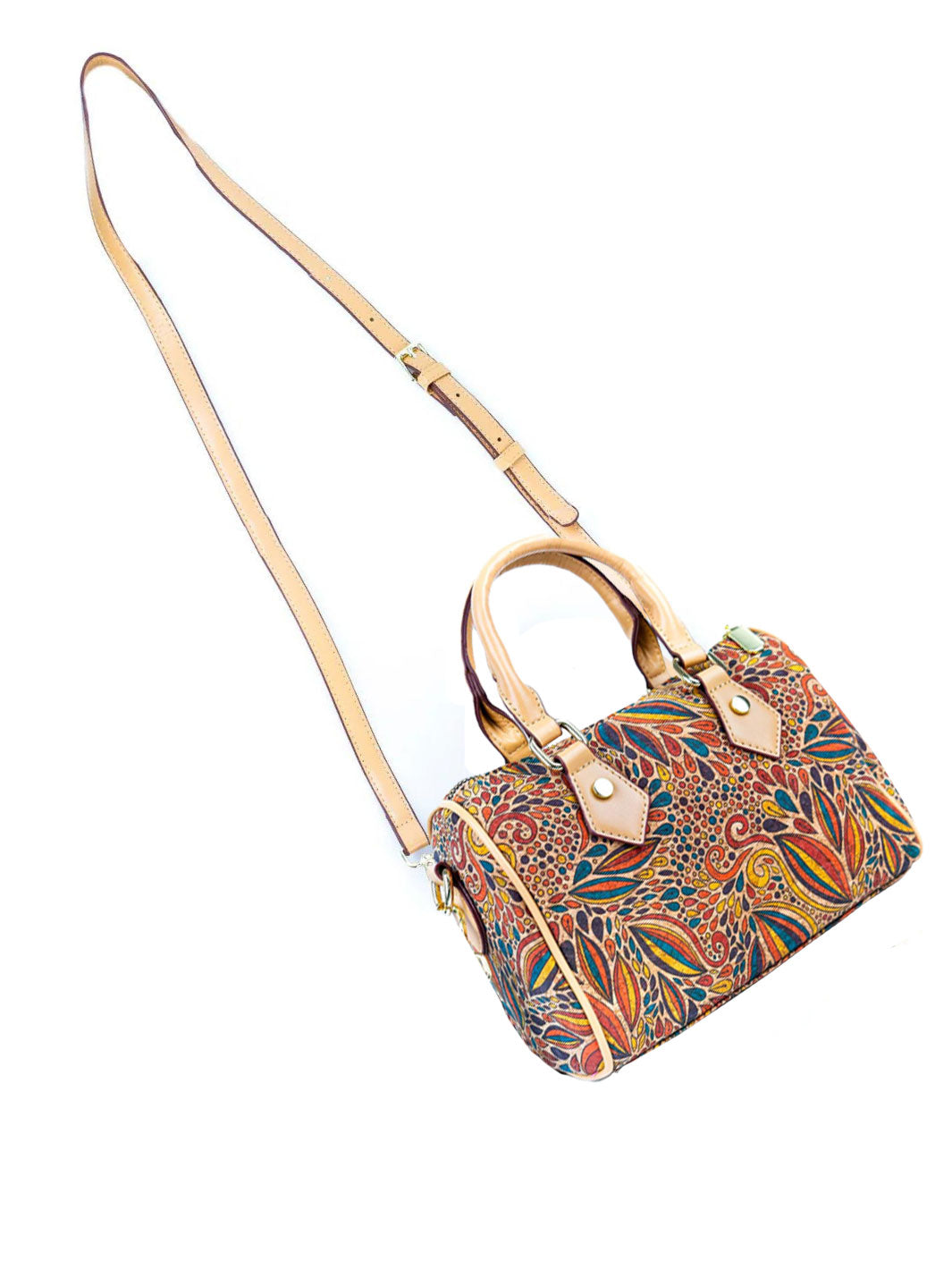 Floral Cork Crossbody Bucket Bag for Women