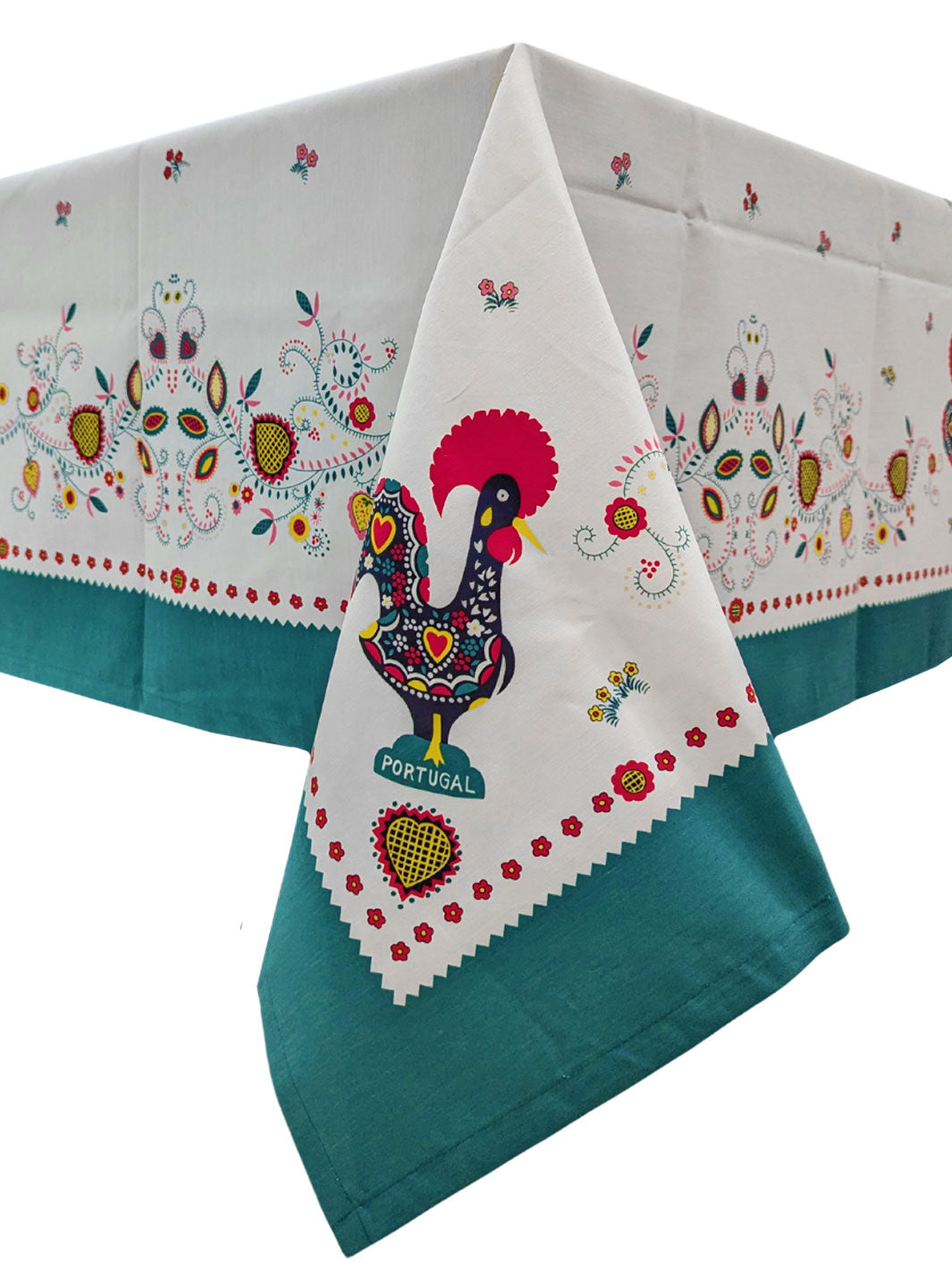 Green Tablecloth with Galo de Barcelos & Viana Embroidery