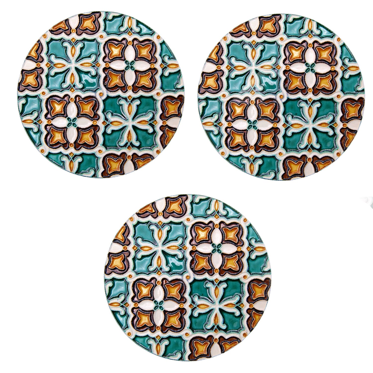 Hand painted Portuguese Ceramic Tile Round Coaster – Set of 3