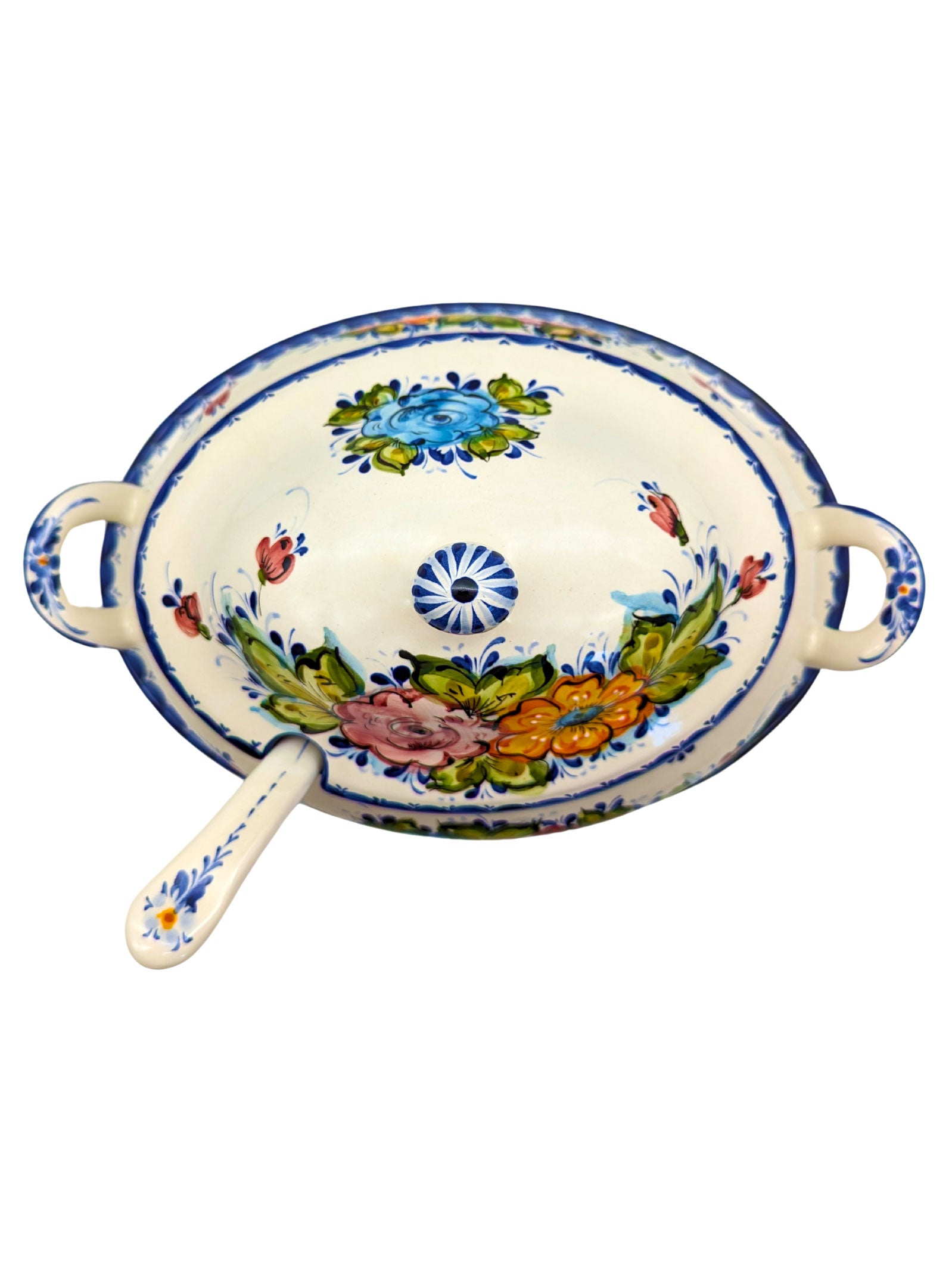 Hand Painted Alcobaça Ceramic Decorative Tureen Floral