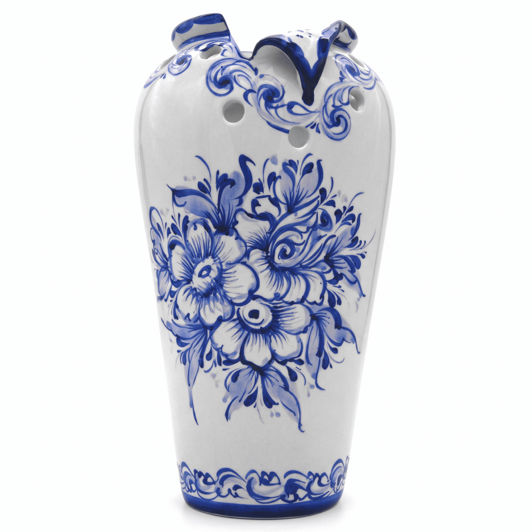 Hand Painted Blue & White Portuguese Pottery Ceramic Decorative Flower Vase