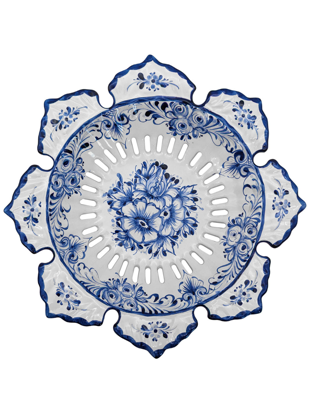 Hand Painted Blue and White Alcobaça Ceramic Decorative Fruit Bowl