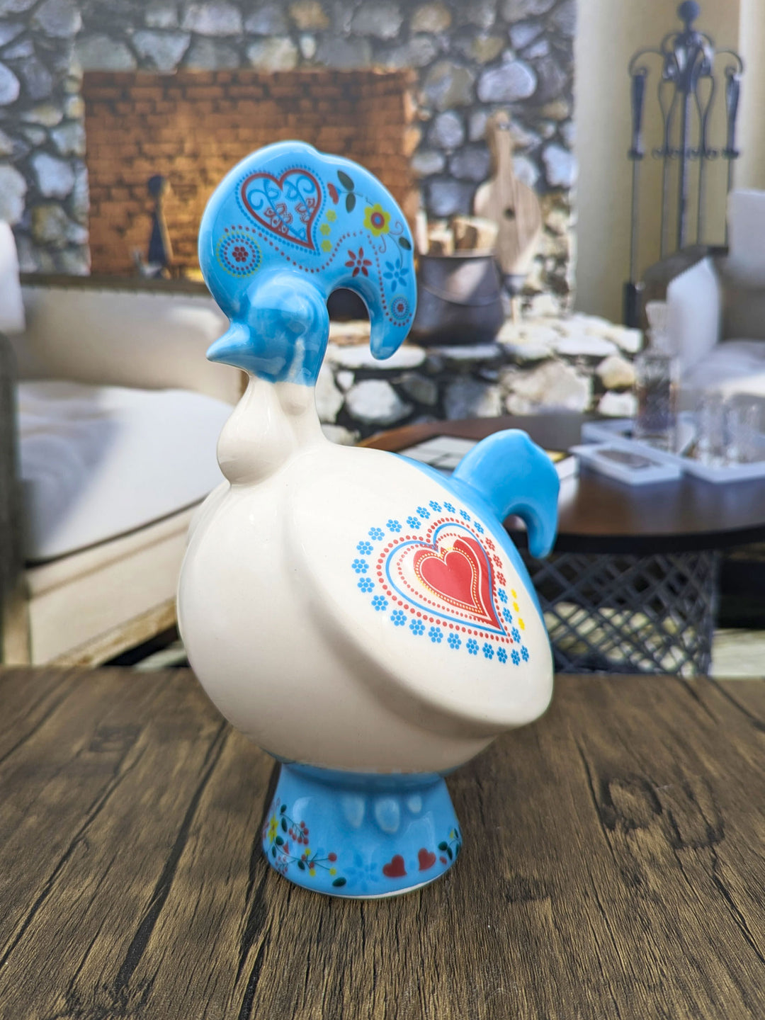 Hand Painted Portuguese Ceramic Rooster Piggy Bank