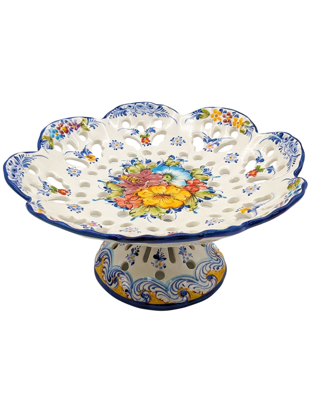 Hand Painted Portuguese Pottery Alcobaça Ceramic Footed Fruit Bowl
