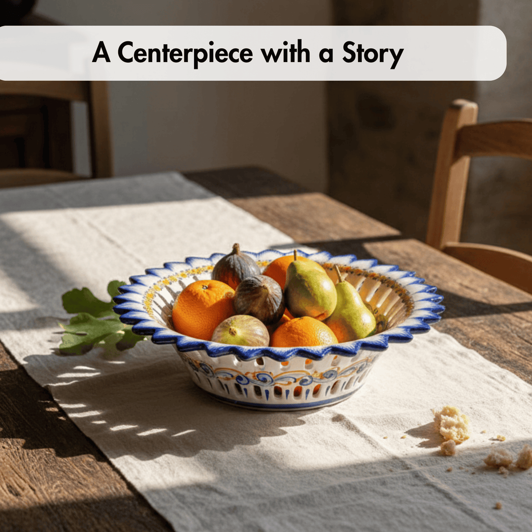 Hand Painted Portuguese Pottery Alcobaça Ceramic Fruit Bowl Centerpiece