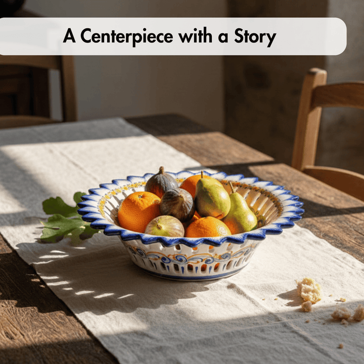 Hand Painted Portuguese Pottery Alcobaça Ceramic Fruit Bowl Centerpiece