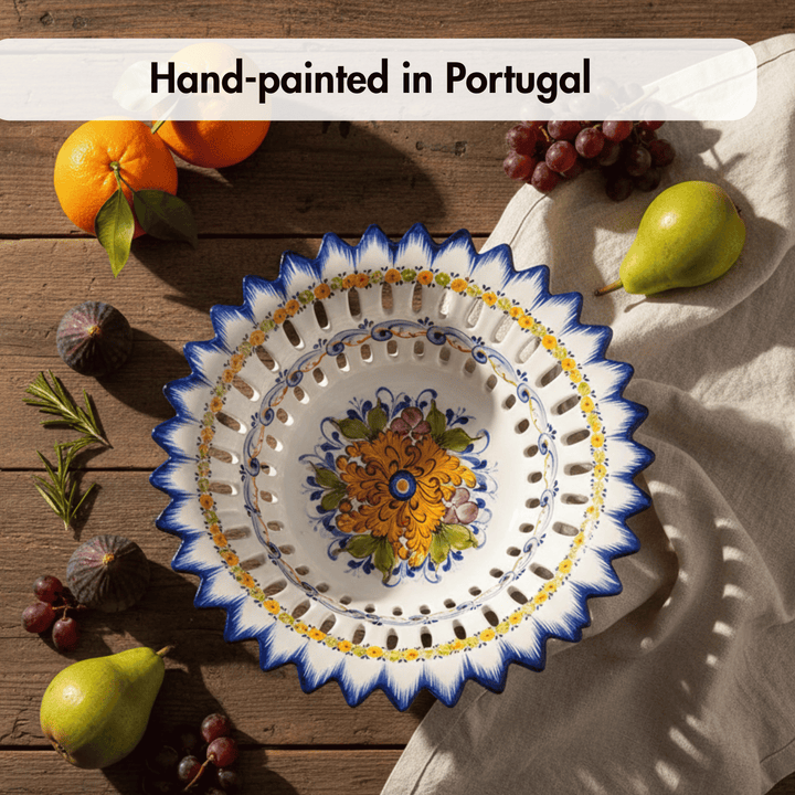 Hand Painted Portuguese Pottery Alcobaça Ceramic Fruit Bowl Centerpiece