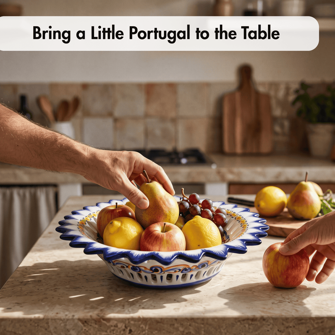 Hand Painted Portuguese Pottery Alcobaça Ceramic Fruit Bowl Centerpiece
