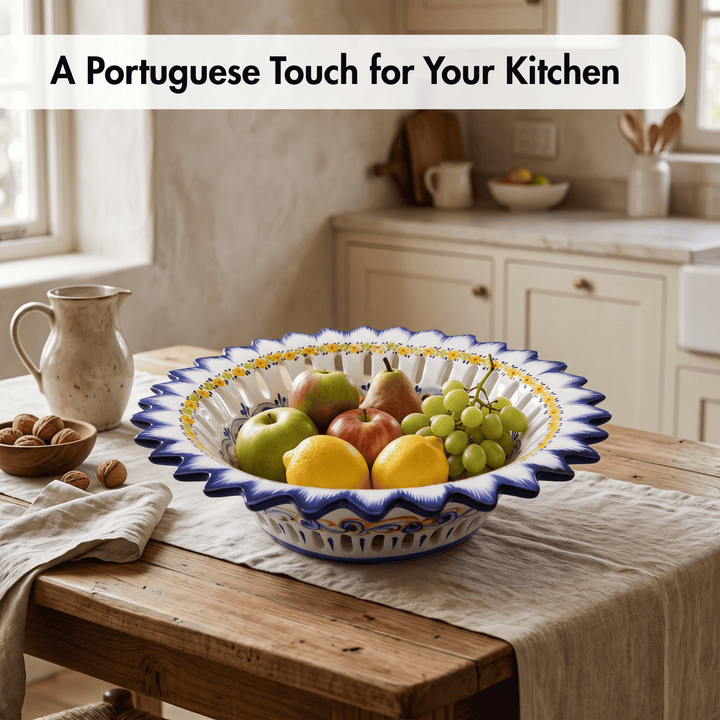 Hand Painted Portuguese Pottery Alcobaça Ceramic Fruit Bowl Centerpiece
