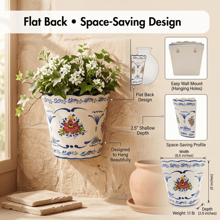 Hand Painted Portuguese Pottery Alcobaça Ceramic Wall Planter Flower Pot