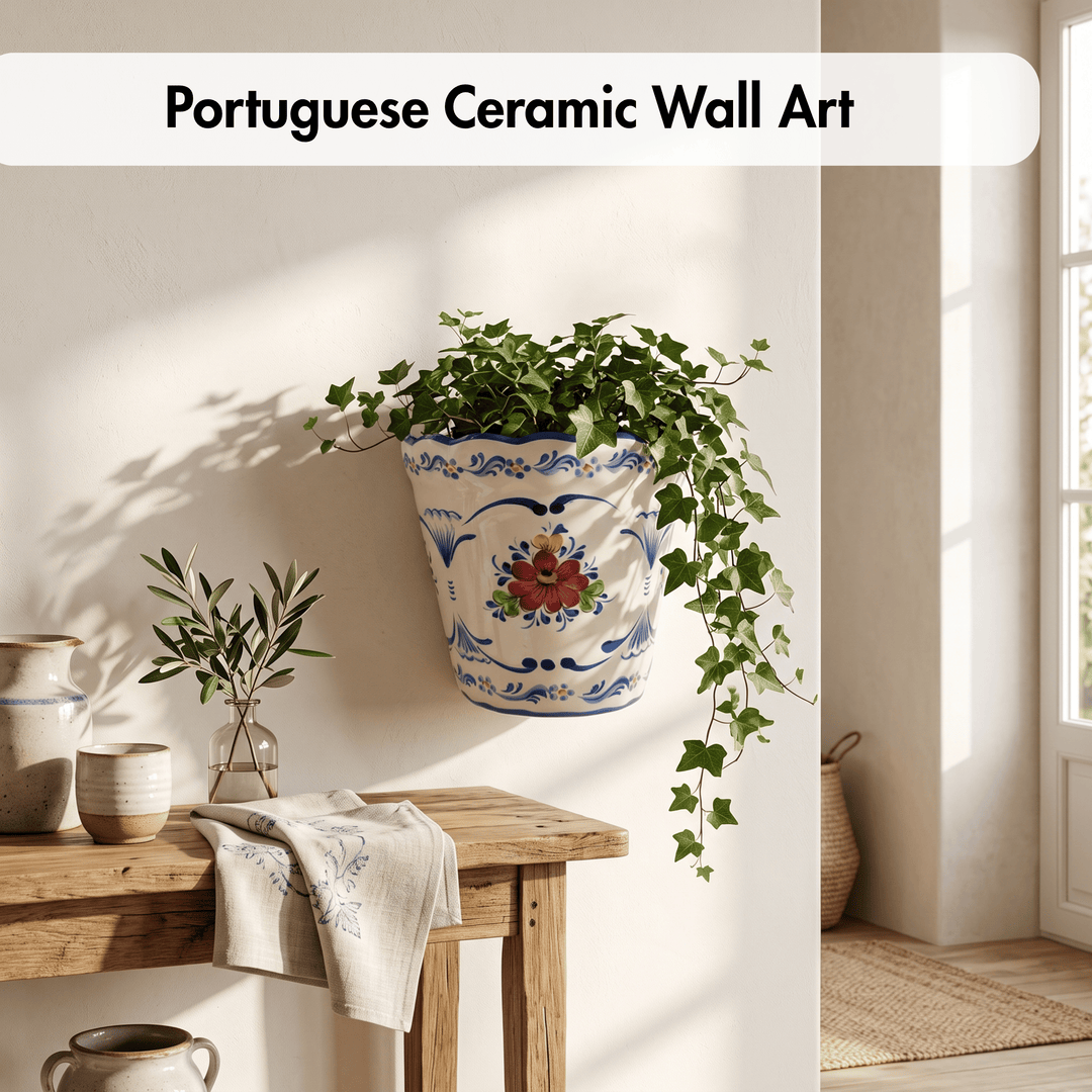 Hand Painted Portuguese Pottery Alcobaça Ceramic Wall Planter Flower Pot