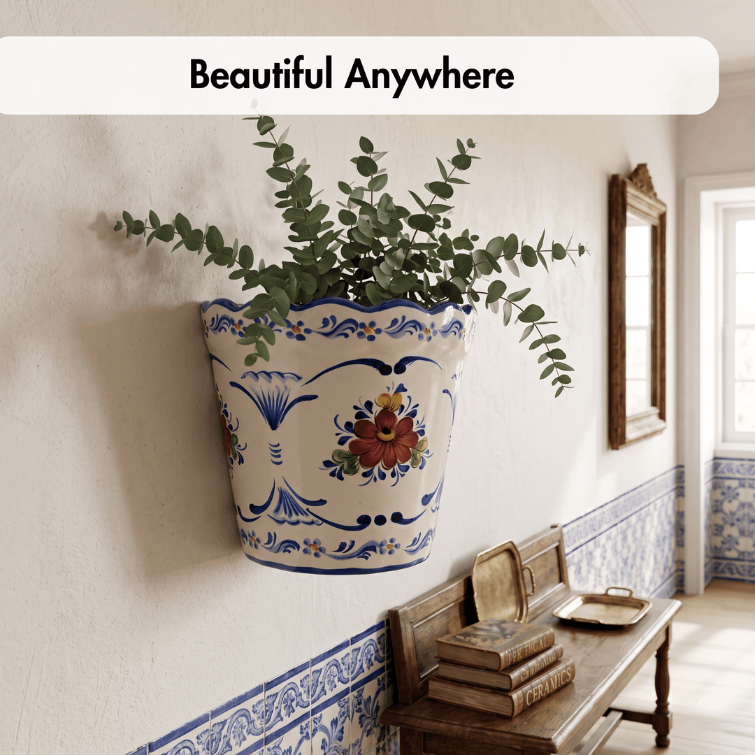 Hand Painted Portuguese Pottery Alcobaça Ceramic Wall Planter Flower Pot