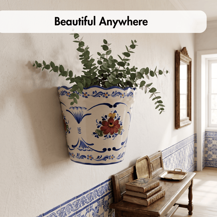 Hand Painted Portuguese Pottery Alcobaça Ceramic Wall Planter Flower Pot