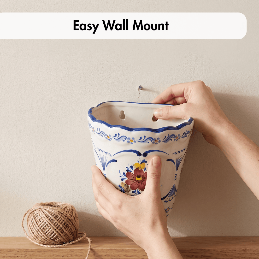 Hand Painted Portuguese Pottery Alcobaça Ceramic Wall Planter Flower Pot