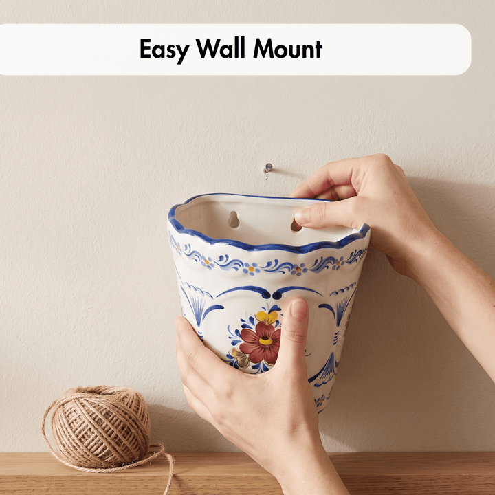 Hand Painted Portuguese Pottery Alcobaça Ceramic Wall Planter Flower Pot