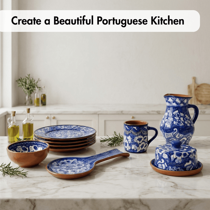 Hand Painted Portuguese Pottery Blue Ceramic Spoon Rest