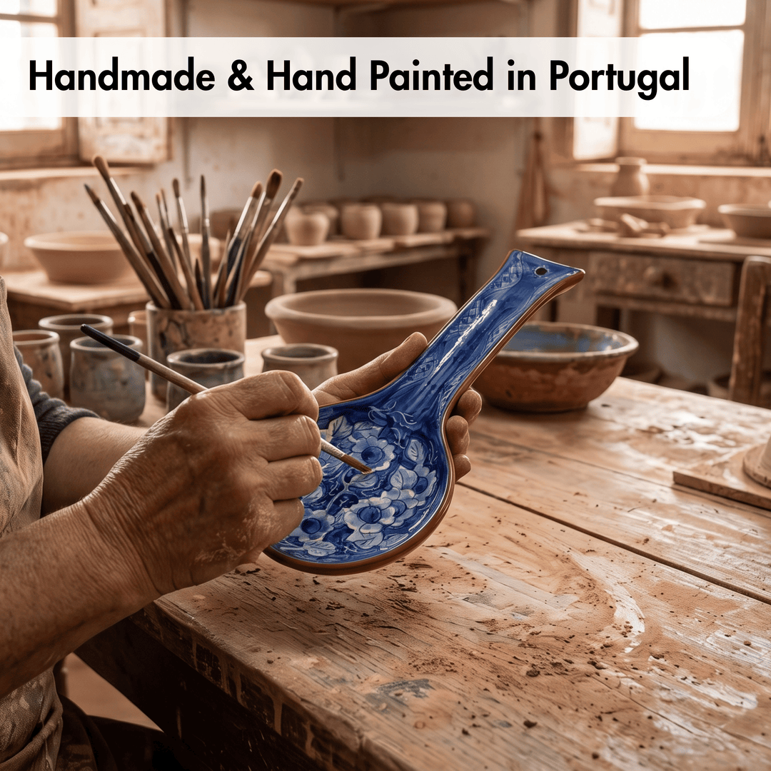 Hand Painted Portuguese Pottery Blue Ceramic Spoon Rest