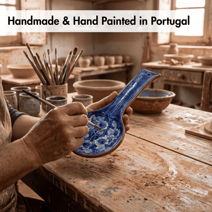 Hand Painted Portuguese Pottery Blue Ceramic Spoon Rest
