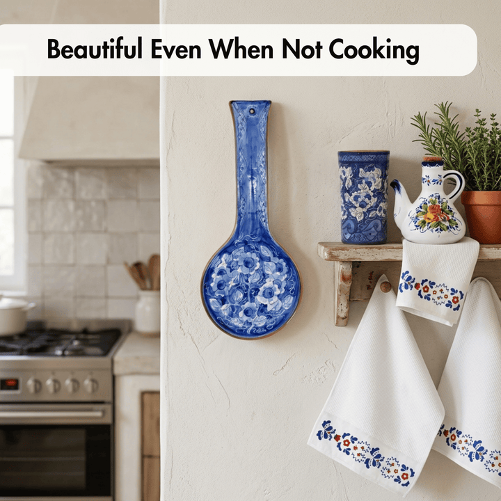 Hand Painted Portuguese Pottery Blue Ceramic Spoon Rest